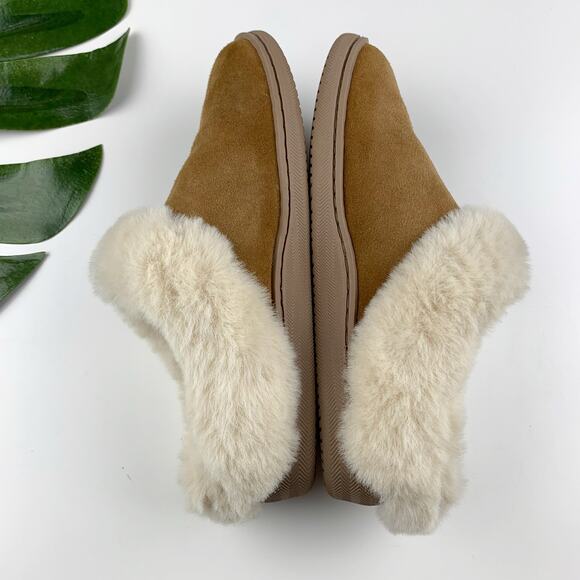 My Slippers Brown Leather Suede Faux Fur Lined Slip On Hard Sole Women's 6 - Picture 8 of 10